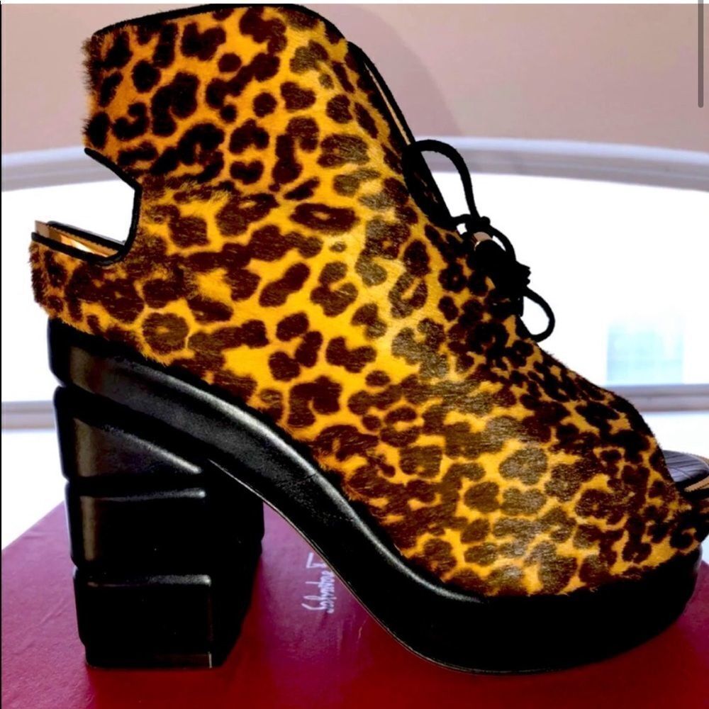 Salvatore Ferragamo Leopard Lace-up Booties